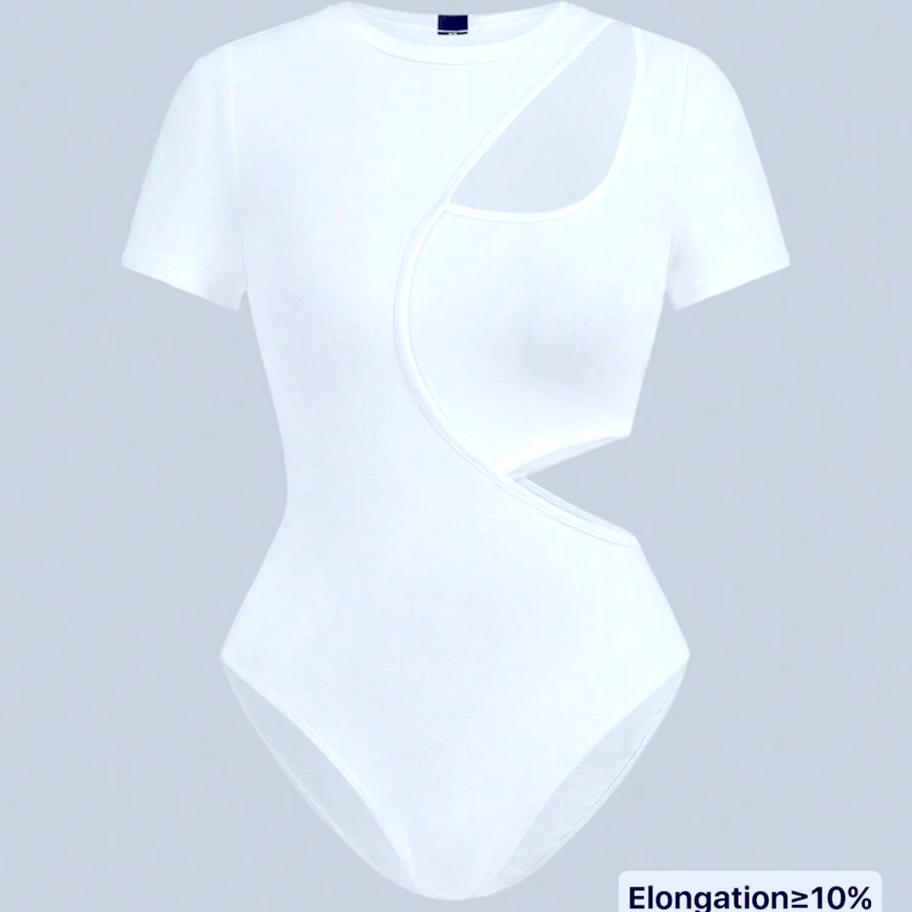 SHEIN White Asymmetrical Cut-Out Bodysuit